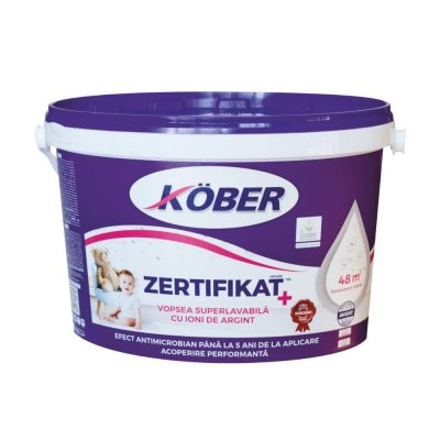 Vopsea lavabilă interior, Kober Zertifikat Plus, cu Ioni de Argint, albă, 3 L