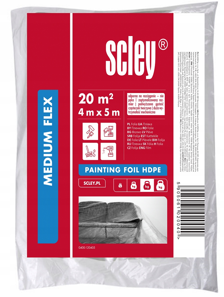 Folie protectie Scley Medium Flex pentru zugravit, din HDPE, 4 x 5 m