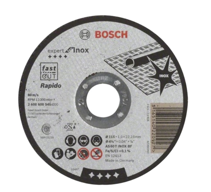Disc de taiere Bosch Professional Rapido pentru inox, AS 60 T INOX BF, 115 x 22,23 x 1 mm