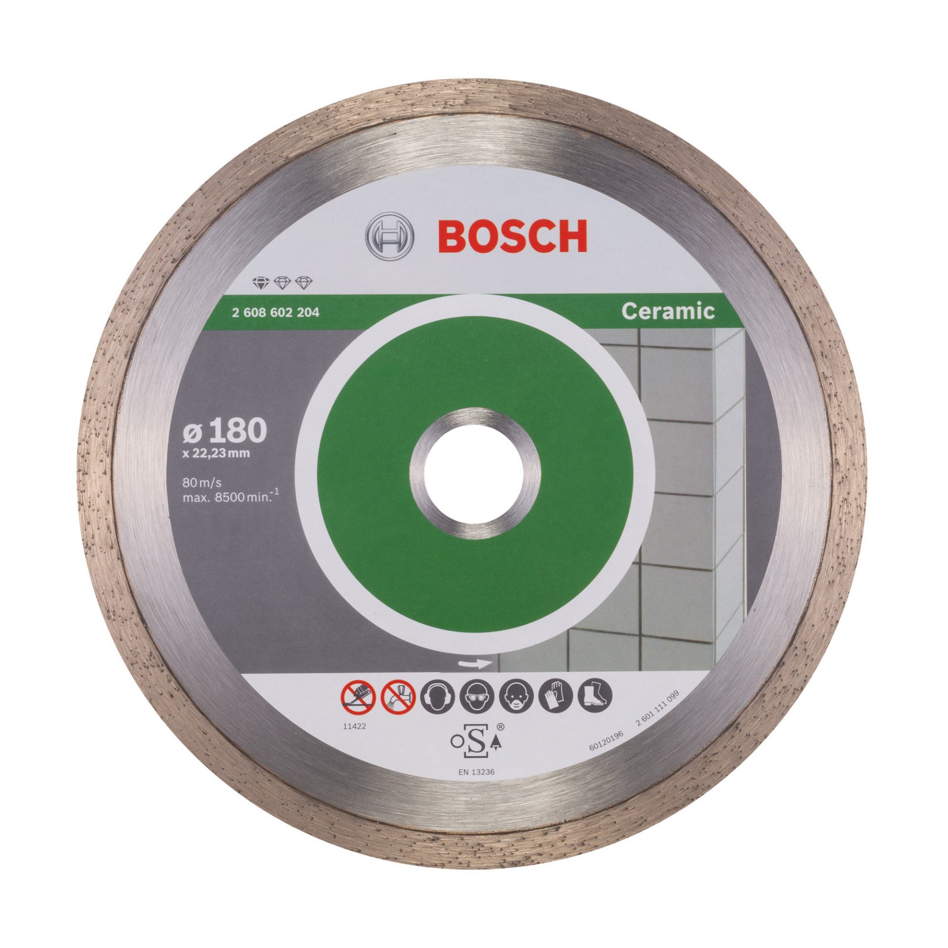 Disc diamantat continuu, Bosch Standard for Ceramic, 180 x 1.6 x 22.23 mm