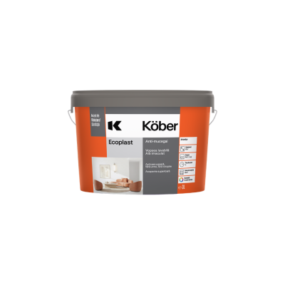 Vopsea lavabilă de interior, Ecoplast, Antimucegai, albă, 3 L