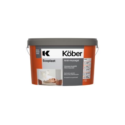 Vopsea lavabilă de interior, Ecoplast, Antimucegai, albă, 8.5 L