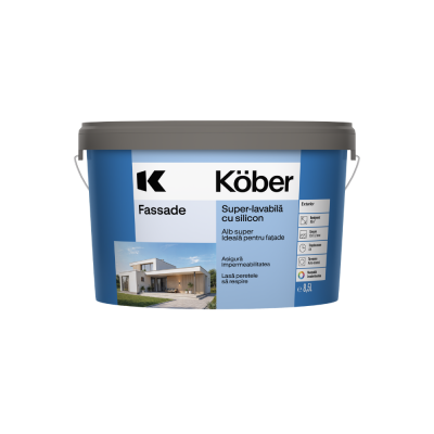 Vopsea superlavabilă Kober Fassade cu adaos de silicon, pentru exterior, 8.5 L